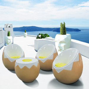 北歐創意玻璃鋼休閑雞蛋椅茶幾組合